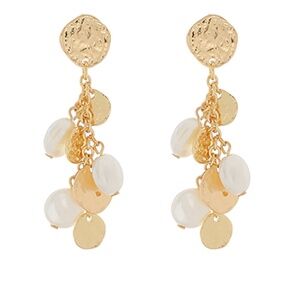 Hammered Disk & Pearl Earrings